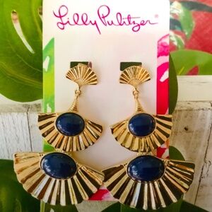 LILLY PULITZER EARRINGS CLIP ON NWT COASTAL SHELL ⭐️Gold/Navy Dangle Drop